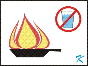 Putting water on a Grease Fire on the stove will flame-throw a ball of fire onto the cupboards above and the countertop all around the pan.