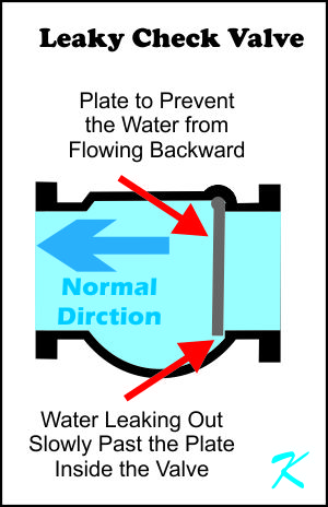 A check valve allows water to flow freely in one direction, and is supposed to prevent any water from flowing the other direction