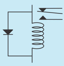 Schematic of a relay coil and a flyback diode.